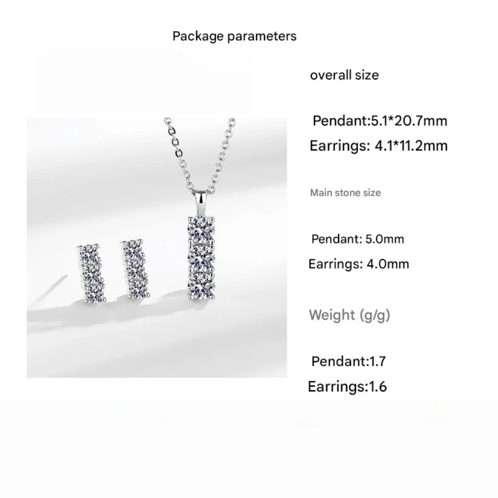 925 Sterling Silver Fashion Versatile Rectangle Zircon Necklace Earrings Set